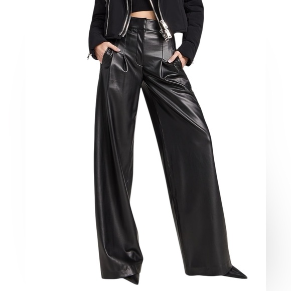 Veronica Beard Women’s Black Faux Leather High Waist Rennert Trousers- Size 8